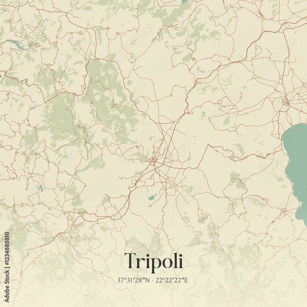 Fototapeta premium Vintage map of Tripoli, Greece.