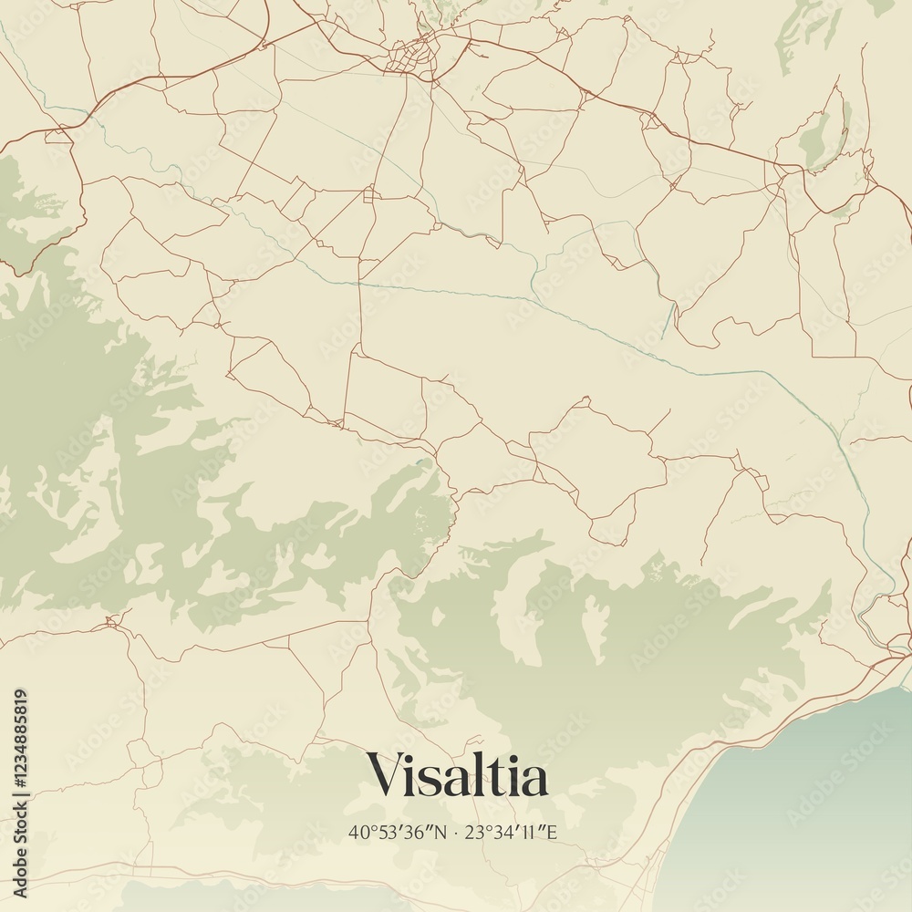 Fototapeta premium Vintage map of Visaltia, Greece.