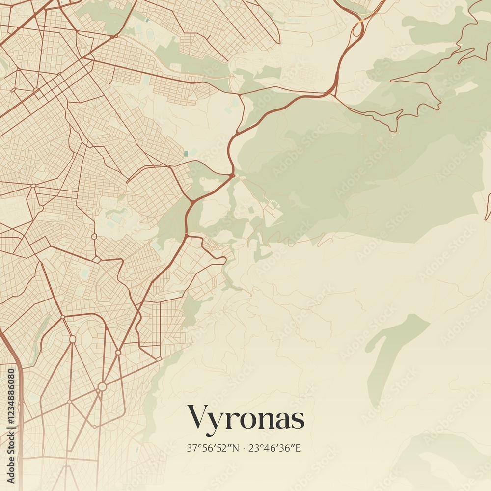 Fototapeta premium Vintage map of Vyronas, Greece.