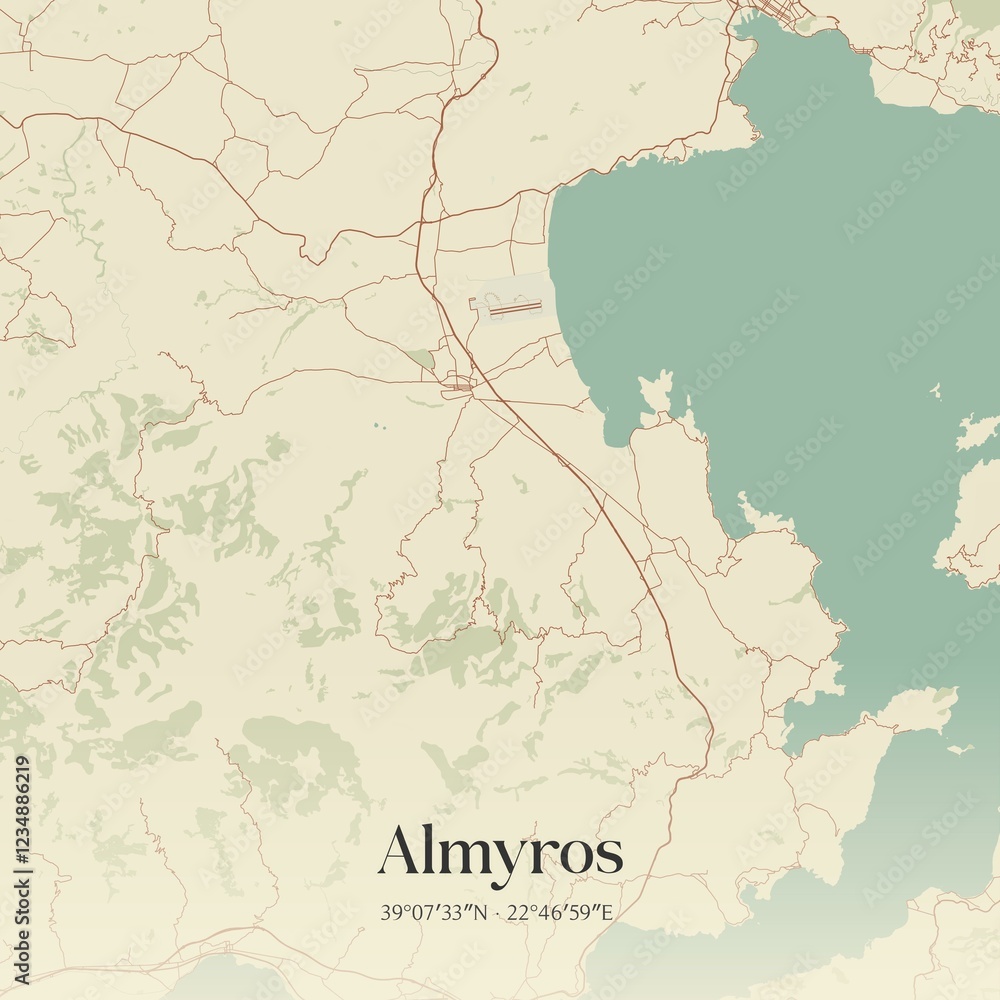 Fototapeta premium Vintage map of Almyros, Greece.