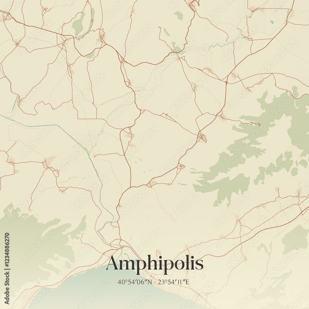 Obraz premium Vintage map of Amphipolis, Greece.
