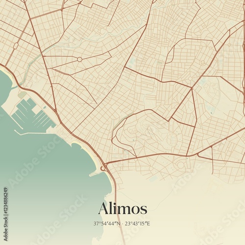 Vintage map of Alimos, Greece.