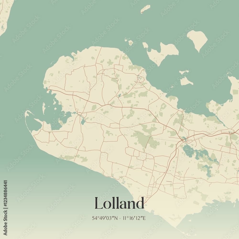 Obraz premium Vintage map of Lolland, Denmark.