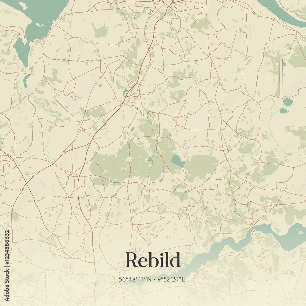 Fototapeta premium Vintage map of Rebild, Denmark.