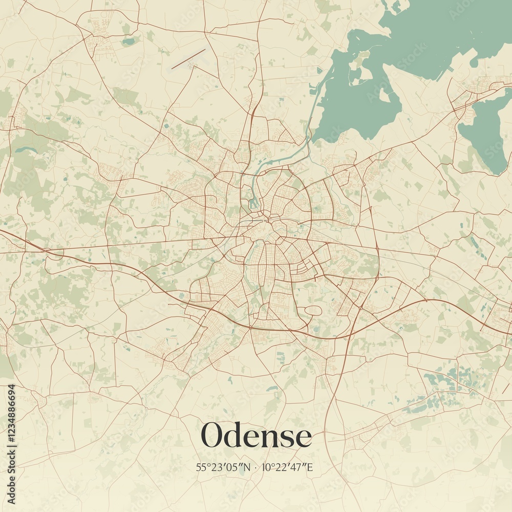 Naklejka premium Vintage map of Odense, Denmark.