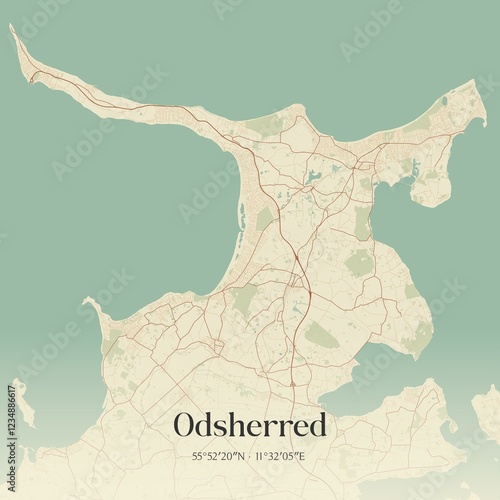 Vintage map of Odsherred, Denmark.