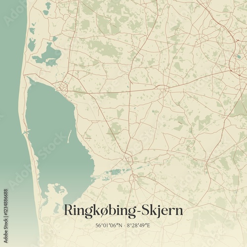 Vintage map of Ringkøbing-Skjern, Denmark.
