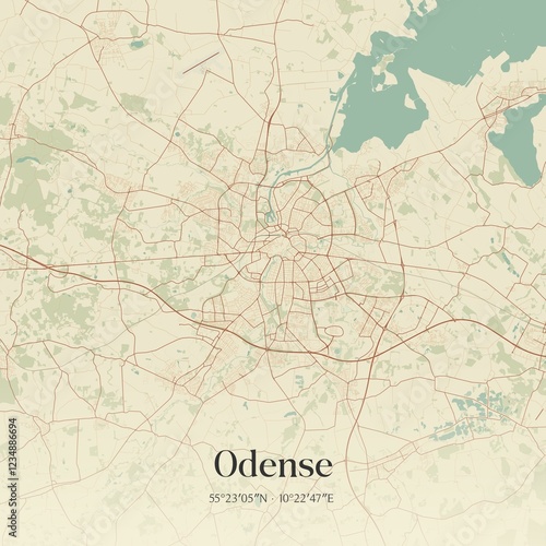 Vintage map of Odense, Denmark.