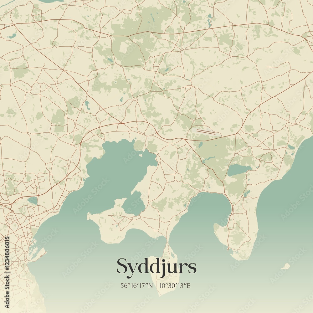 Obraz premium Vintage map of Syddjurs, Denmark.