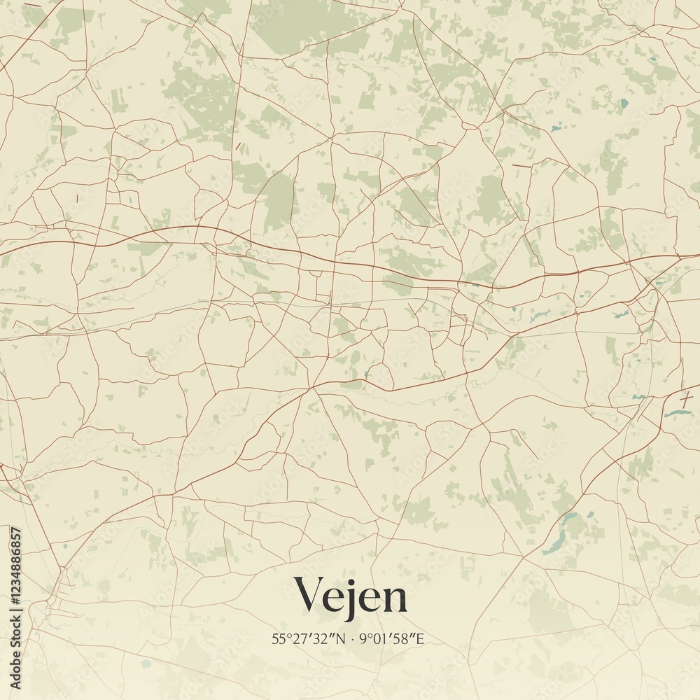 Fototapeta premium Vintage map of Vejen, Denmark.