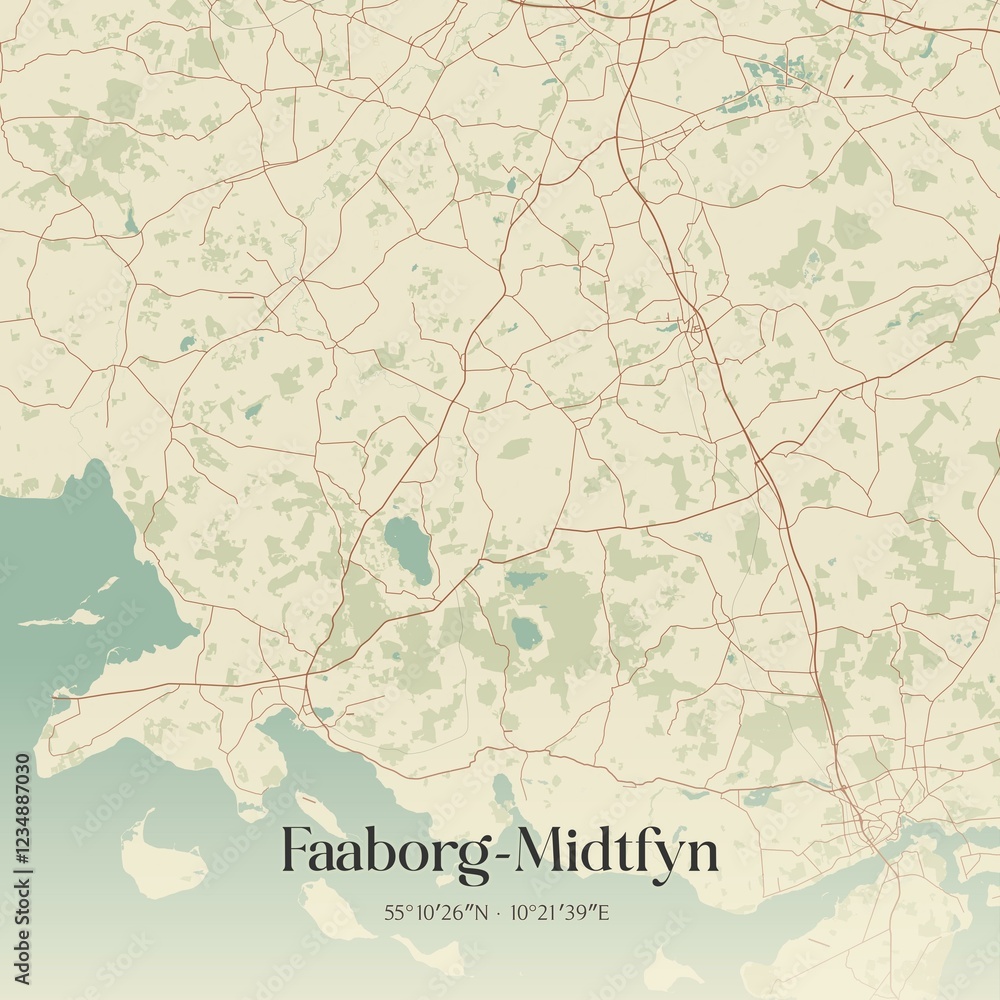 Fototapeta premium Vintage map of Faaborg-Midtfyn, Denmark.