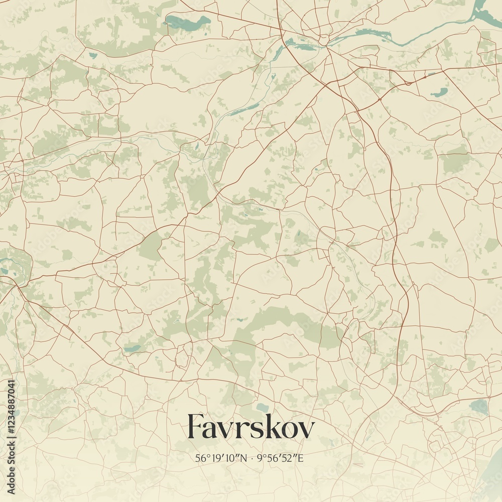 Obraz premium Vintage map of Favrskov, Denmark.