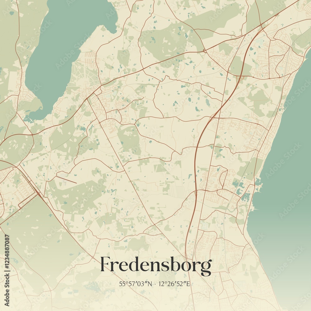 Fototapeta premium Vintage map of Fredensborg, Denmark.