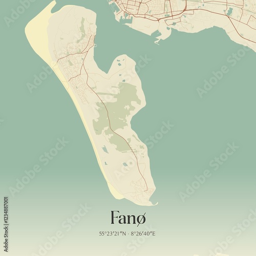 Vintage map of Fanø, Denmark.