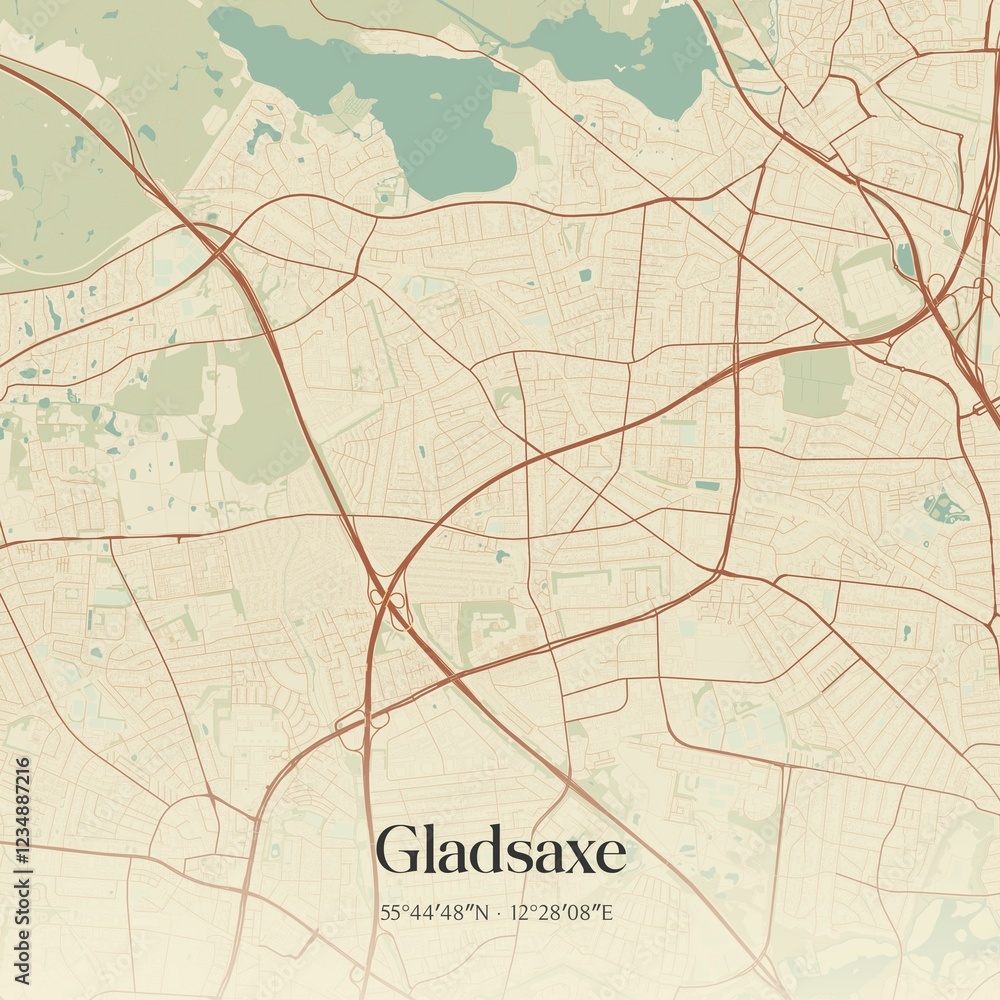 Obraz premium Vintage map of Gladsaxe, Denmark.