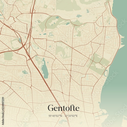 Vintage map of Gentofte, Denmark. photo