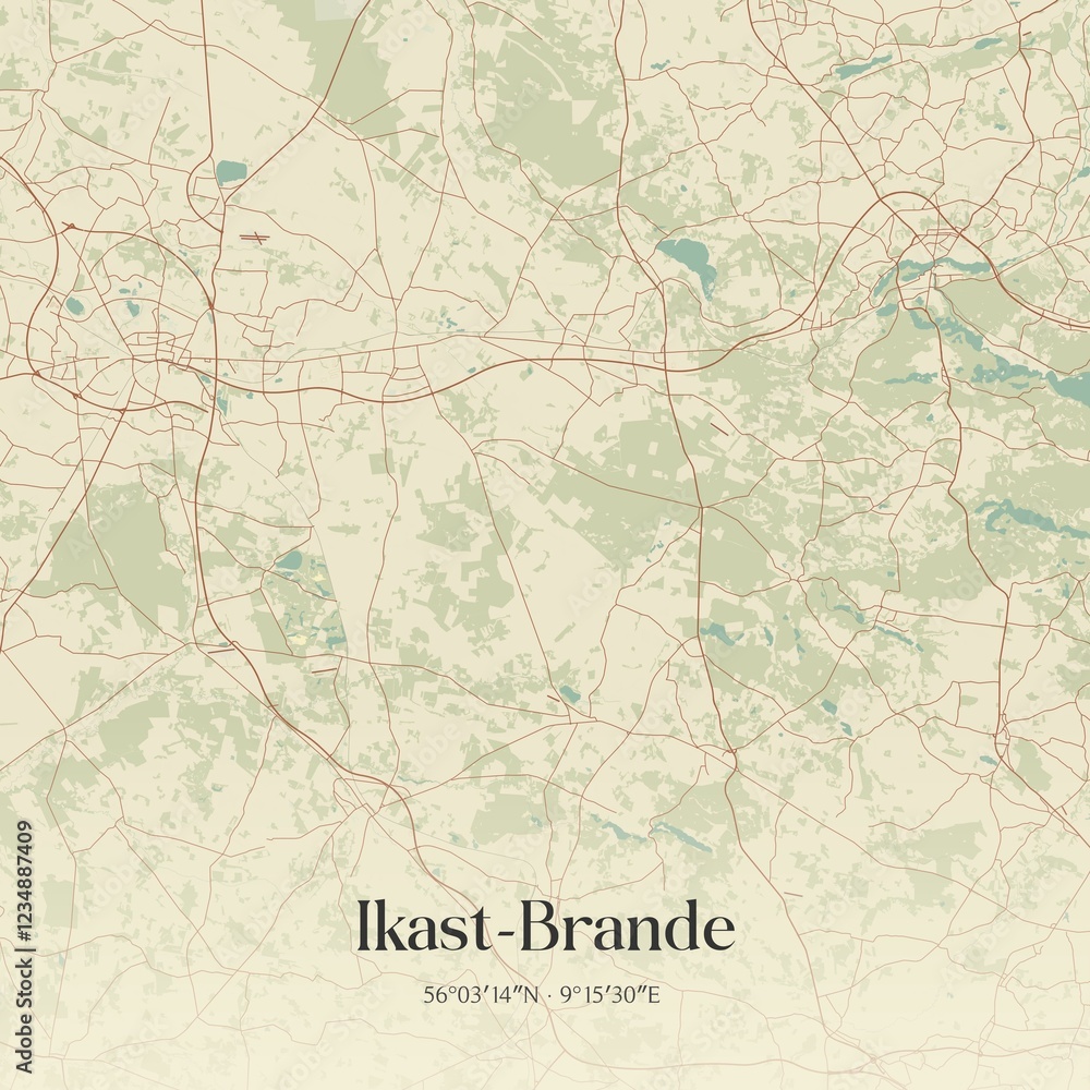 Fototapeta premium Vintage map of Ikast-Brande, Denmark.