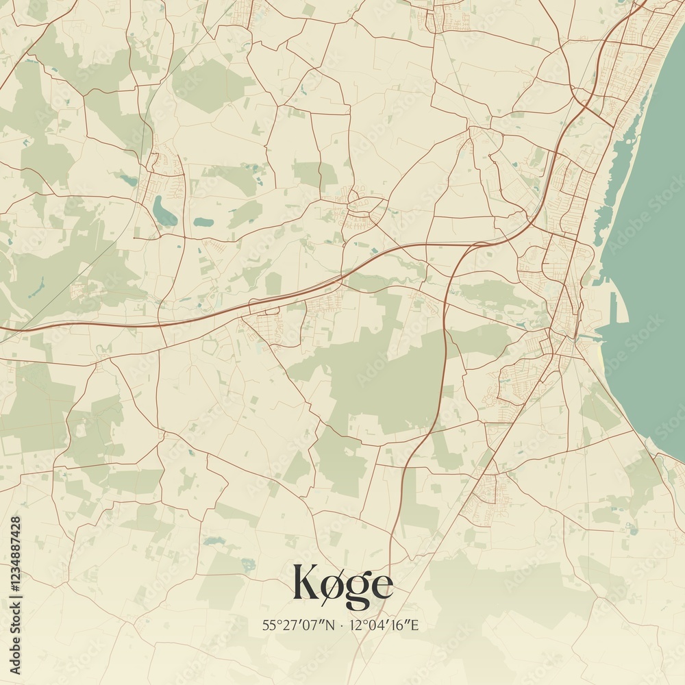 Obraz premium Vintage map of Køge, Denmark.