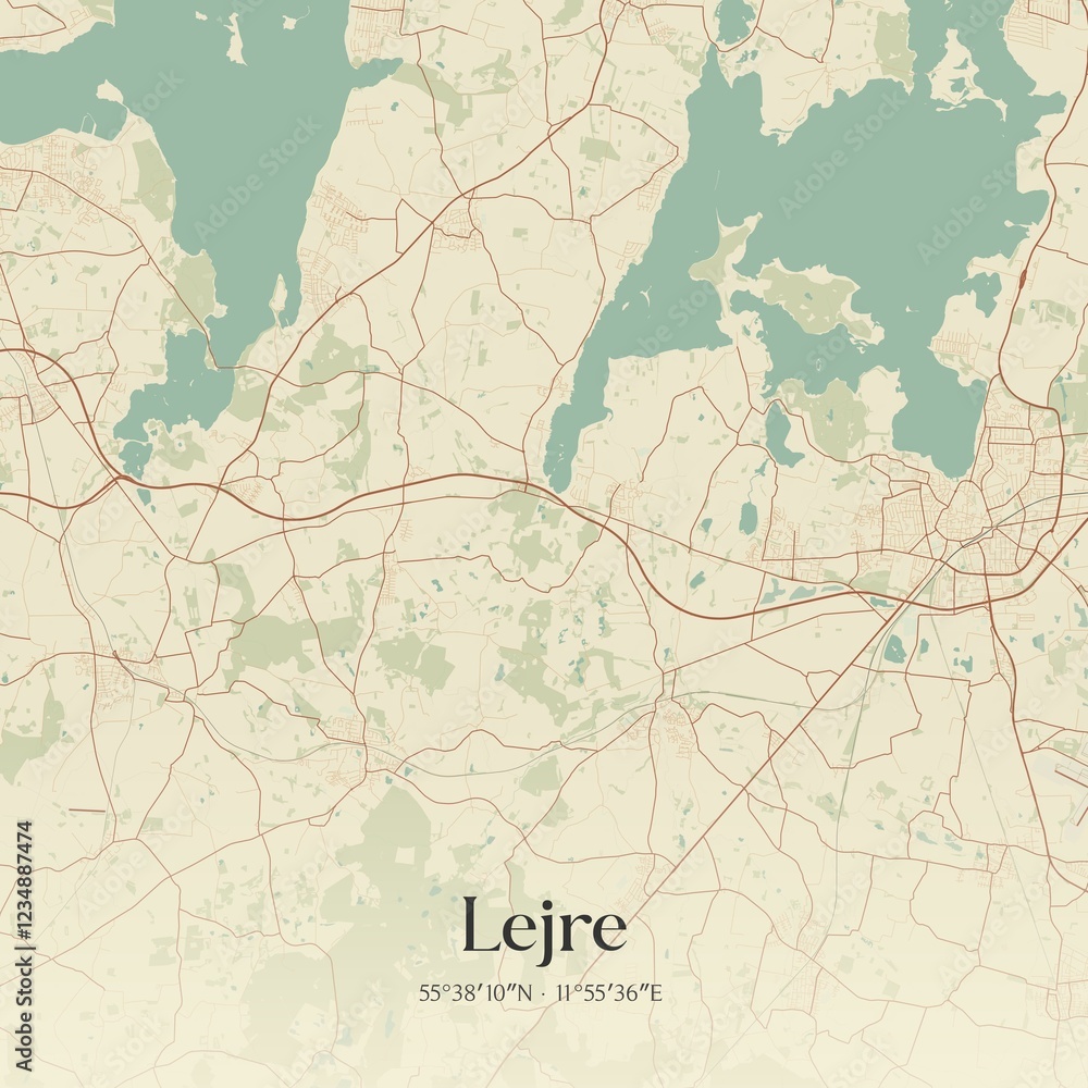 Obraz premium Vintage map of Lejre, Denmark.