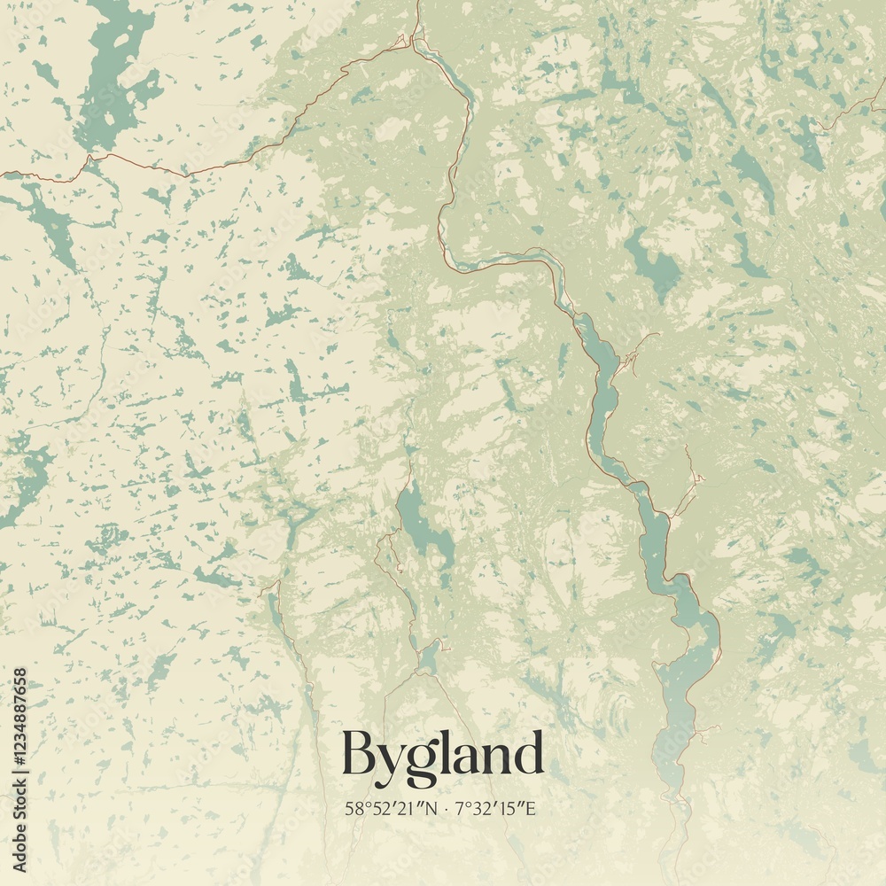 Fototapeta premium Vintage map of Bygland, Norway.