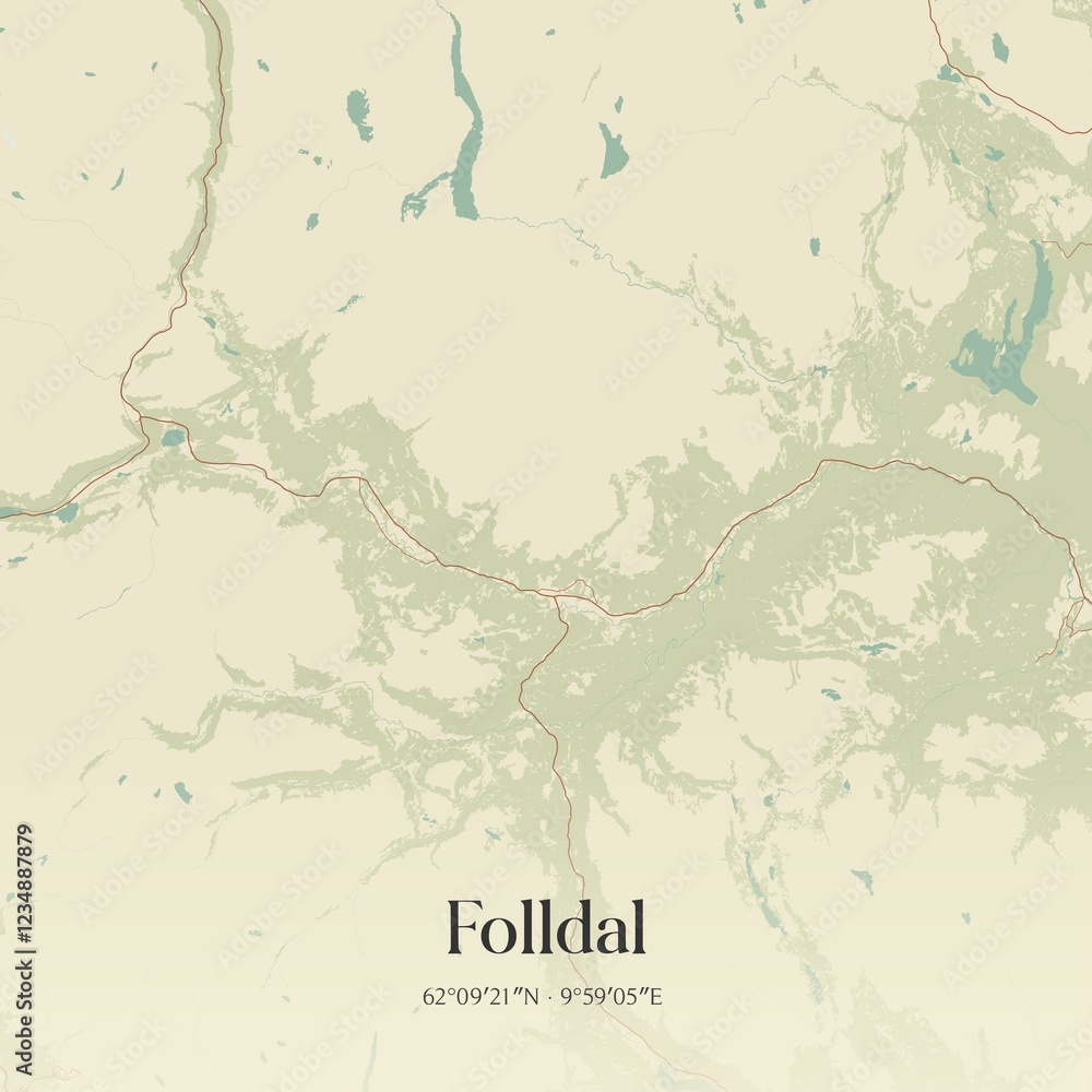 Fototapeta premium Vintage map of Folldal, Norway.