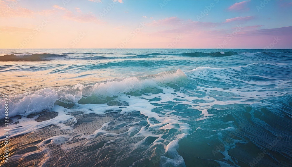 Gentle Ocean Waves with Dreamy Pastel Colors, Perfect for Relaxation and Serenity at dawn Gentle Ocean Waves with Dreamy Pastel Colors, Perfect for Relaxation and Serenity at dawn