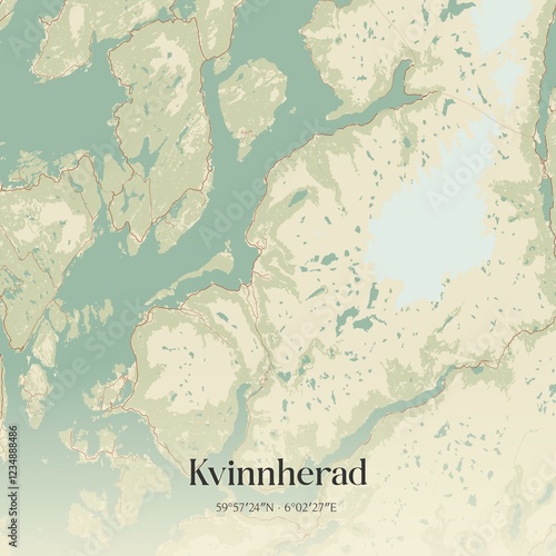 Vintage map of Kvinnherad, Norway. photo