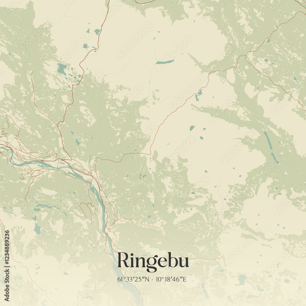 Fototapeta premium Vintage map of Ringebu, Norway.