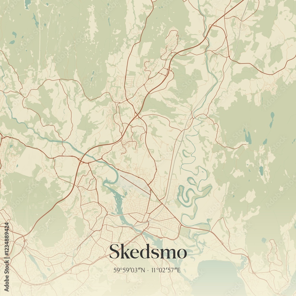 Fototapeta premium Vintage map of Skedsmo, Norway.