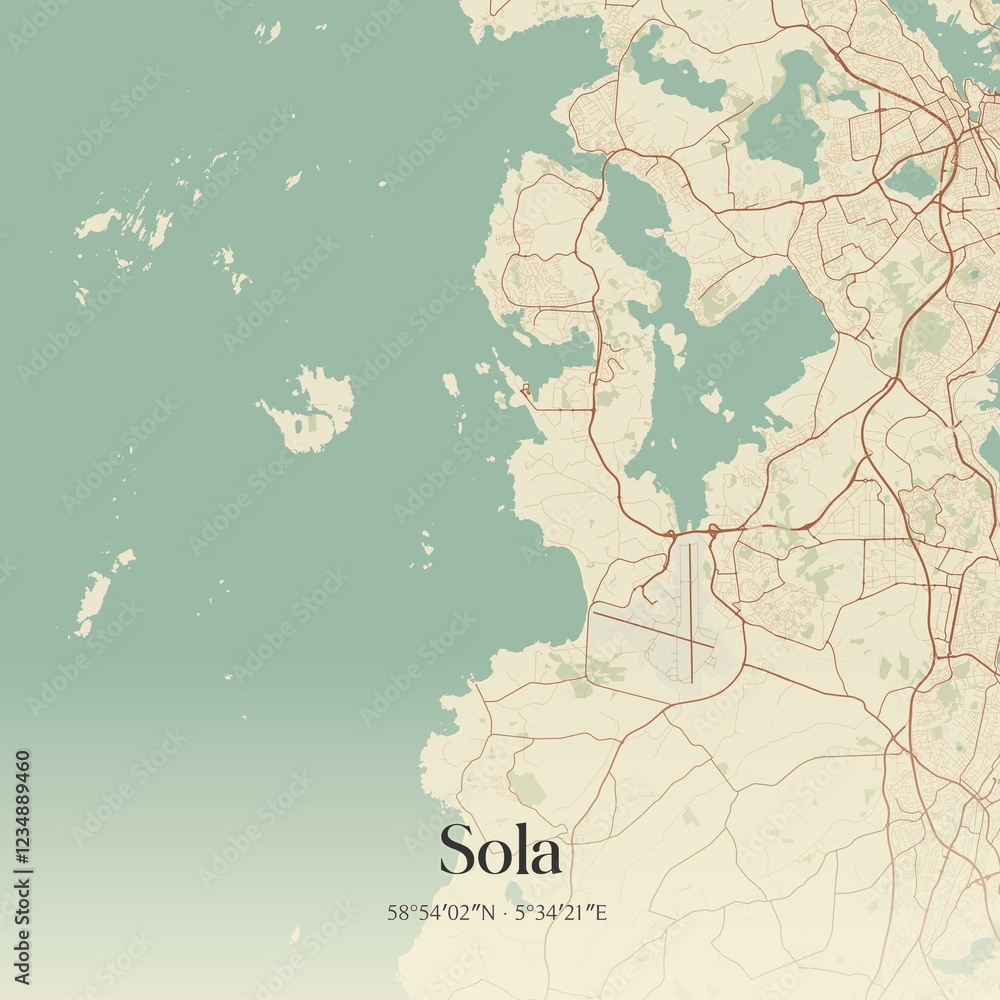 Fototapeta premium Vintage map of Sola, Norway.
