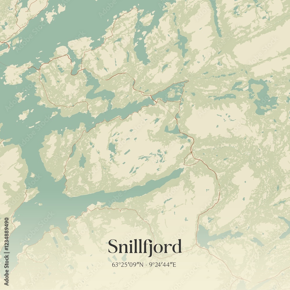 Fototapeta premium Vintage map of Snillfjord, Norway.