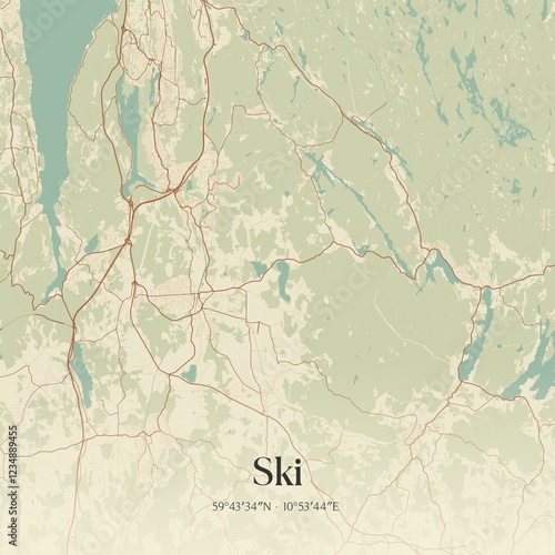 Vintage map of Ski, Norway.