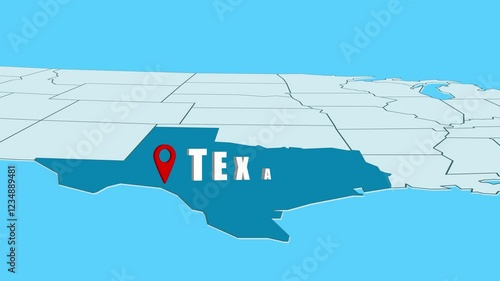 3D United States Map Animation, Texas Location Pin