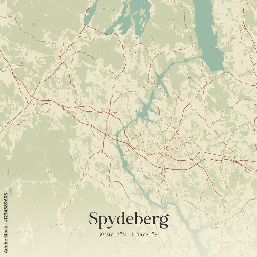 Fototapeta premium Vintage map of Spydeberg, Norway.