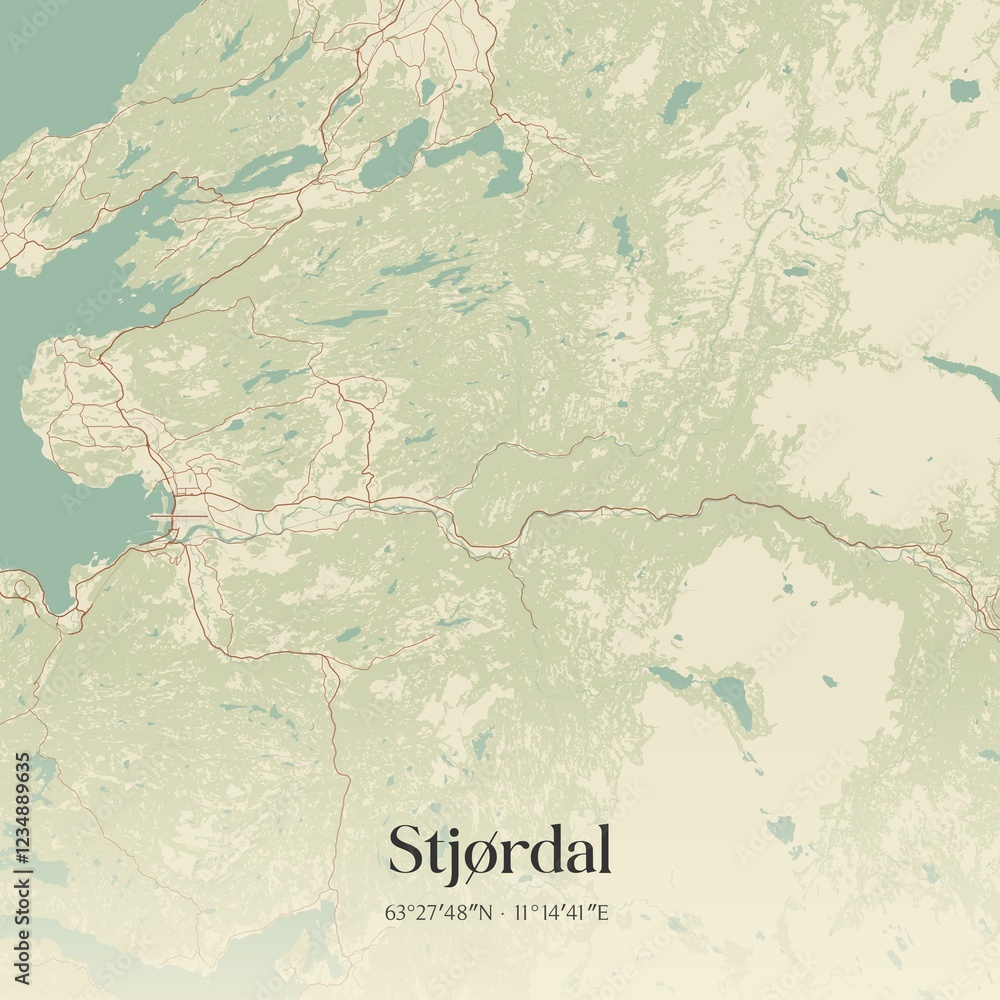 Fototapeta premium Vintage map of Stjørdal, Norway.