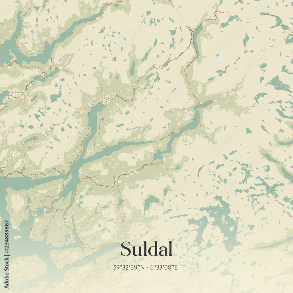 Fototapeta premium Vintage map of Suldal, Norway.