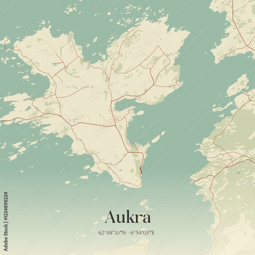 Obraz premium Vintage map of Aukra, Norway.