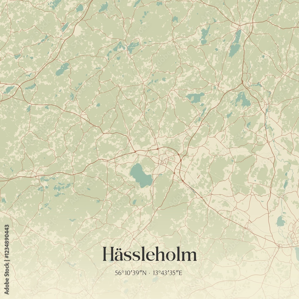 Fototapeta premium Vintage map of H�ssleholm, Sweden. 