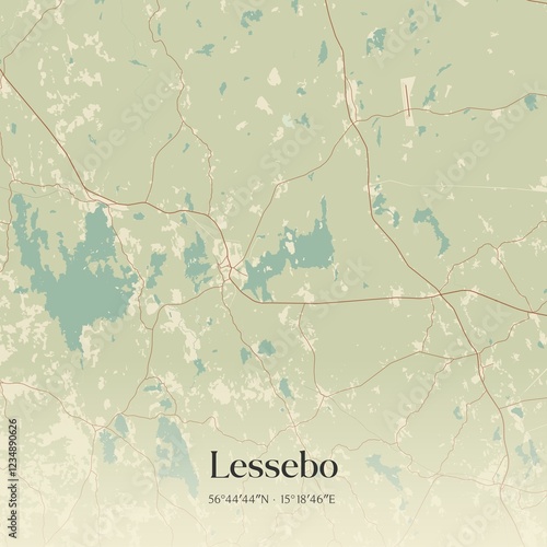 Vintage map of Lessebo, Sweden.  photo