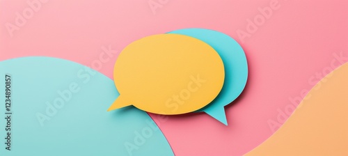 Colorful Layered Paper Craft Speech Bubble on Pastel Background for Children's Content Design