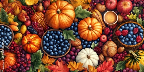 Autumn Harvest Bounty Abundant Colorful Fruits Vegetables photo