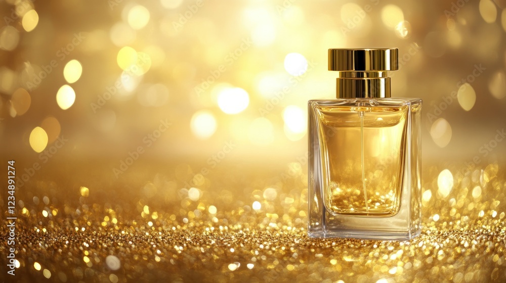 Luxury perfume on shiny gold background, AI generated image Luxury perfume on shiny gold background, AI generated image