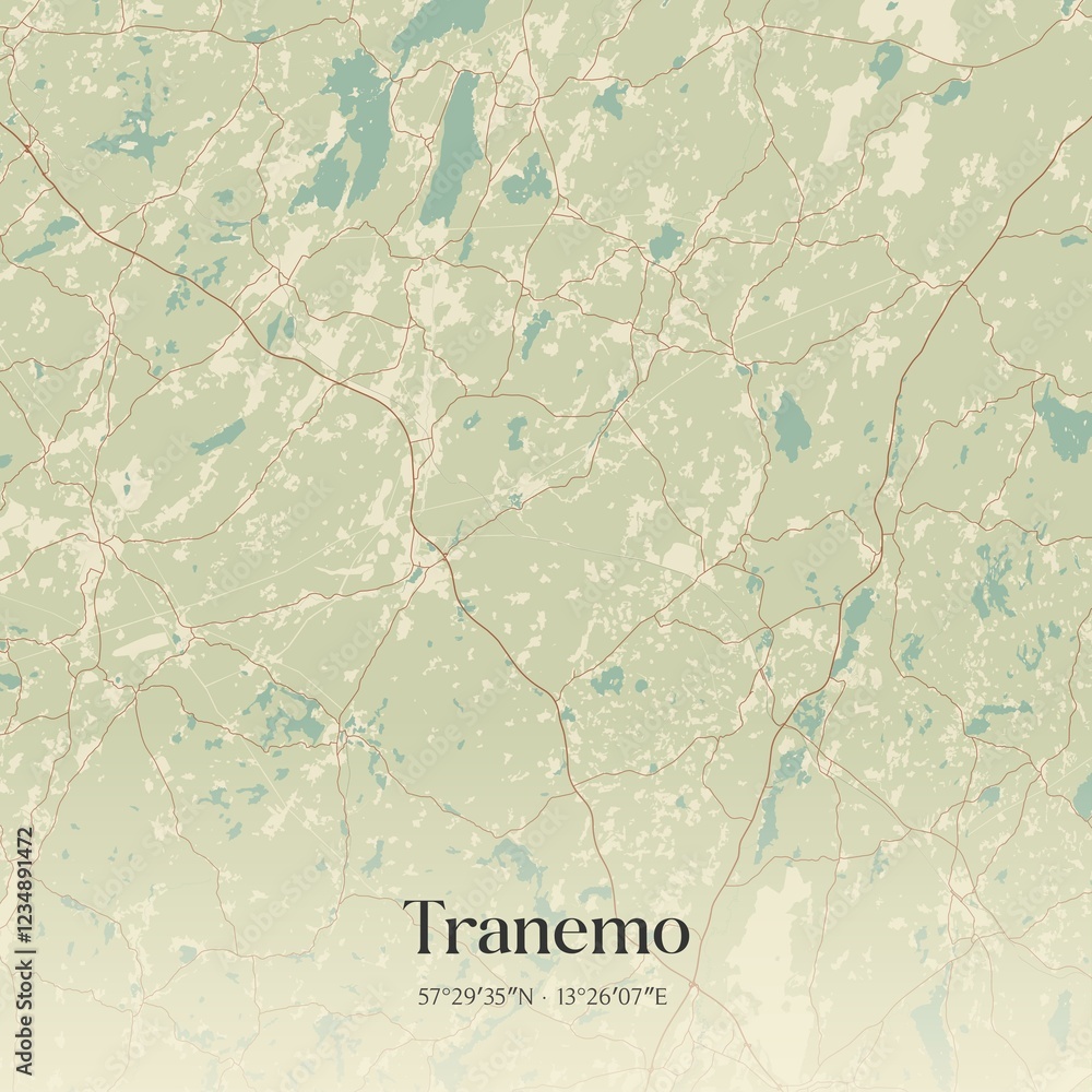 Fototapeta premium Vintage map of Tranemo, Sweden. 