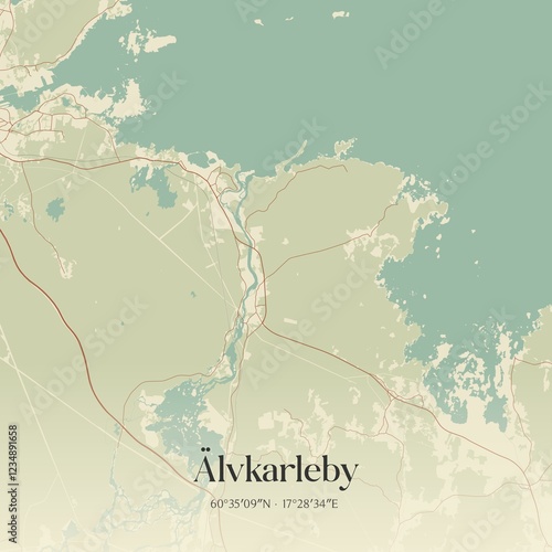 Vintage map of �lvkarleby, Sweden. 