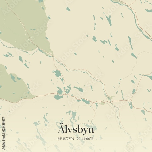 Vintage map of �lvsbyn, Sweden.  photo