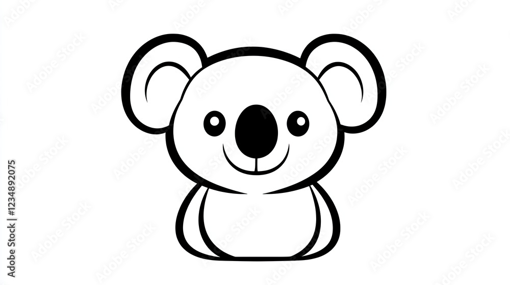 Fototapeta premium Happy Koala Cartoon, Sitting, White Background, Children's Book Illustration