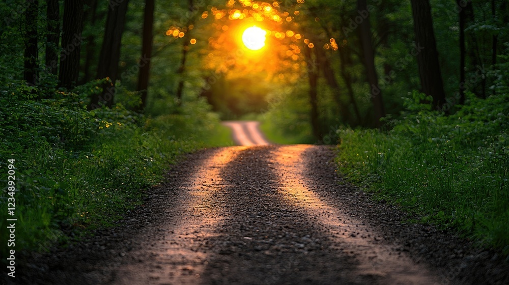 Obraz premium Forest Path Sunset Golden Hour Scenic View