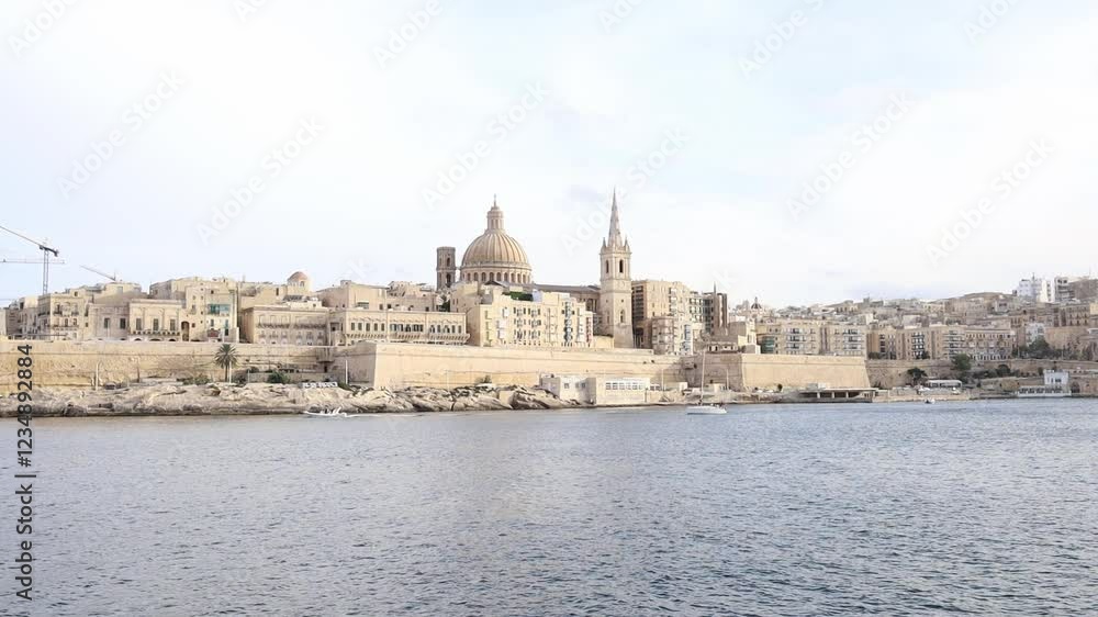 Valletta city the capital of Malta panoramic view close up from water Valletta city the capital of Malta panoramic view close up from water