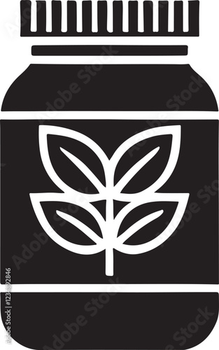 Silhouette vector icon of a herbal medicine bottle. Simple black EPS graphic for natural remedies, alternative medicine, organic supplements, and wellness concepts.