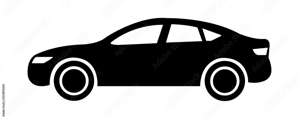 Silhouette of a Modern Sedan Car Icon. Silhouette of a Modern Sedan Car Icon.